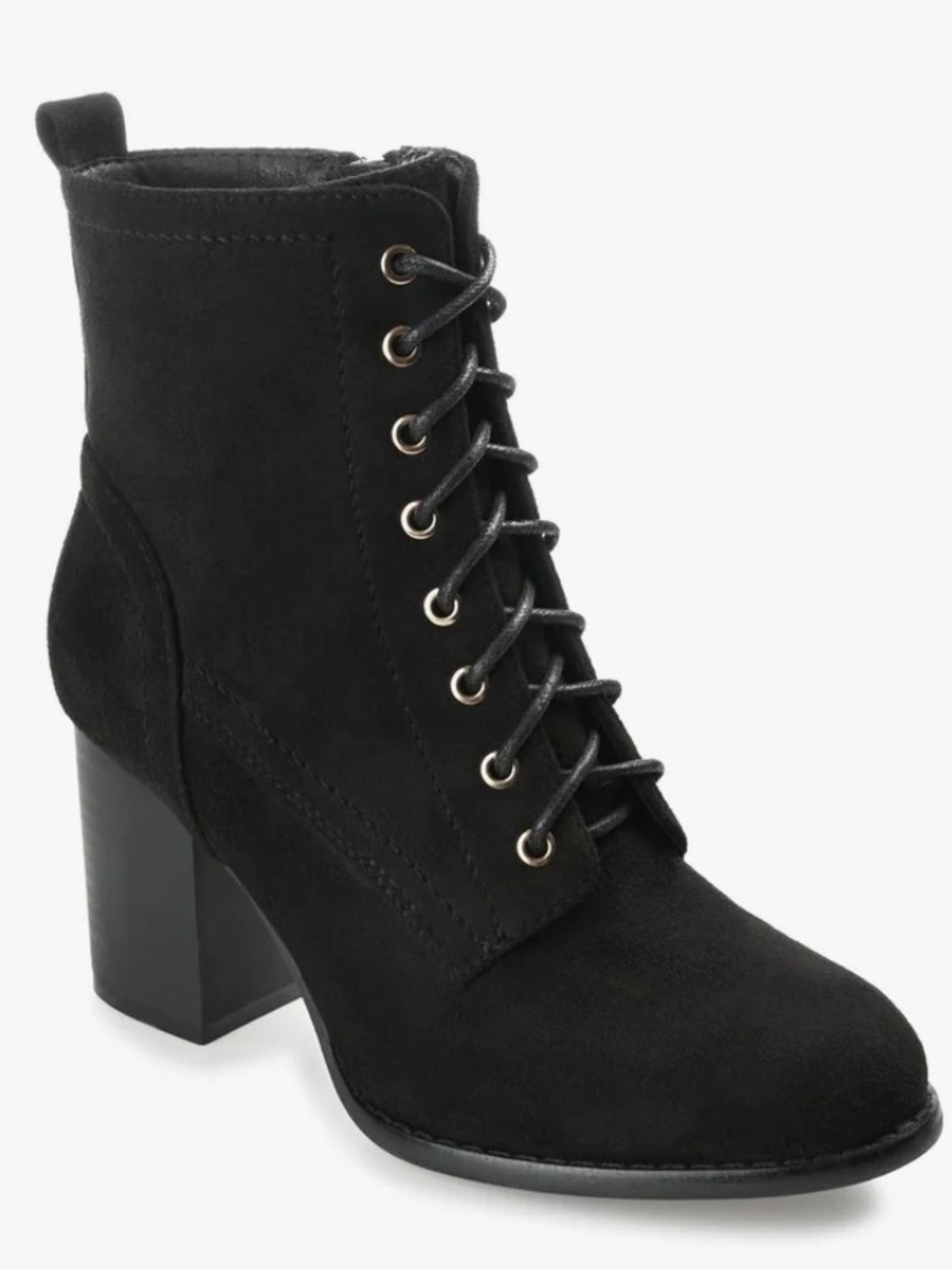 Journee Collection Black Lace-Up Block Heel Ankle Boot